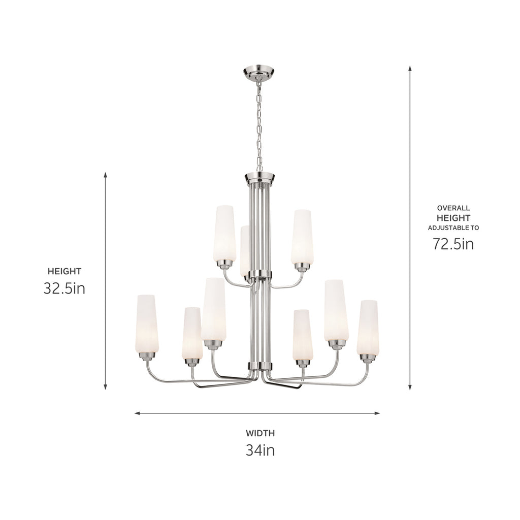 KICHLER 52482PN Truby 34" 9 Light 2-Tier Chandelier Polished Nickel