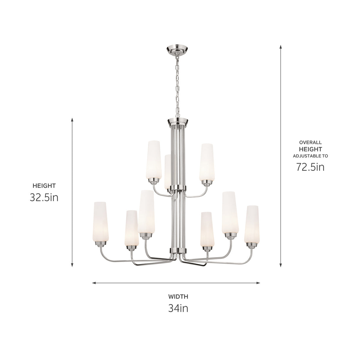KICHLER 52482PN Truby 34" 9 Light 2-Tier Chandelier Polished Nickel