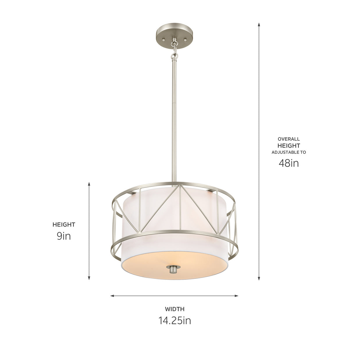 KICHLER 52074SN Birkleigh 14" 3 Light Pendant/Semi Flush Satin Nickel