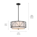KICHLER 52075BK Birkleigh 18" 3 Light Pendant/Semi Flush Black