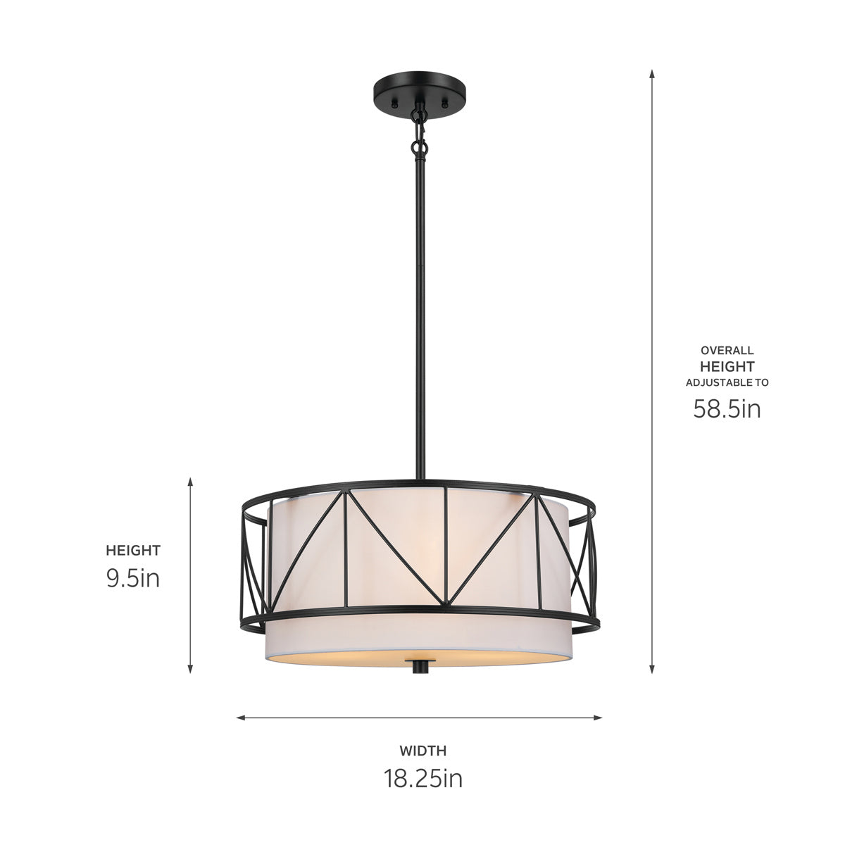 KICHLER 52075BK Birkleigh 18" 3 Light Pendant/Semi Flush Black