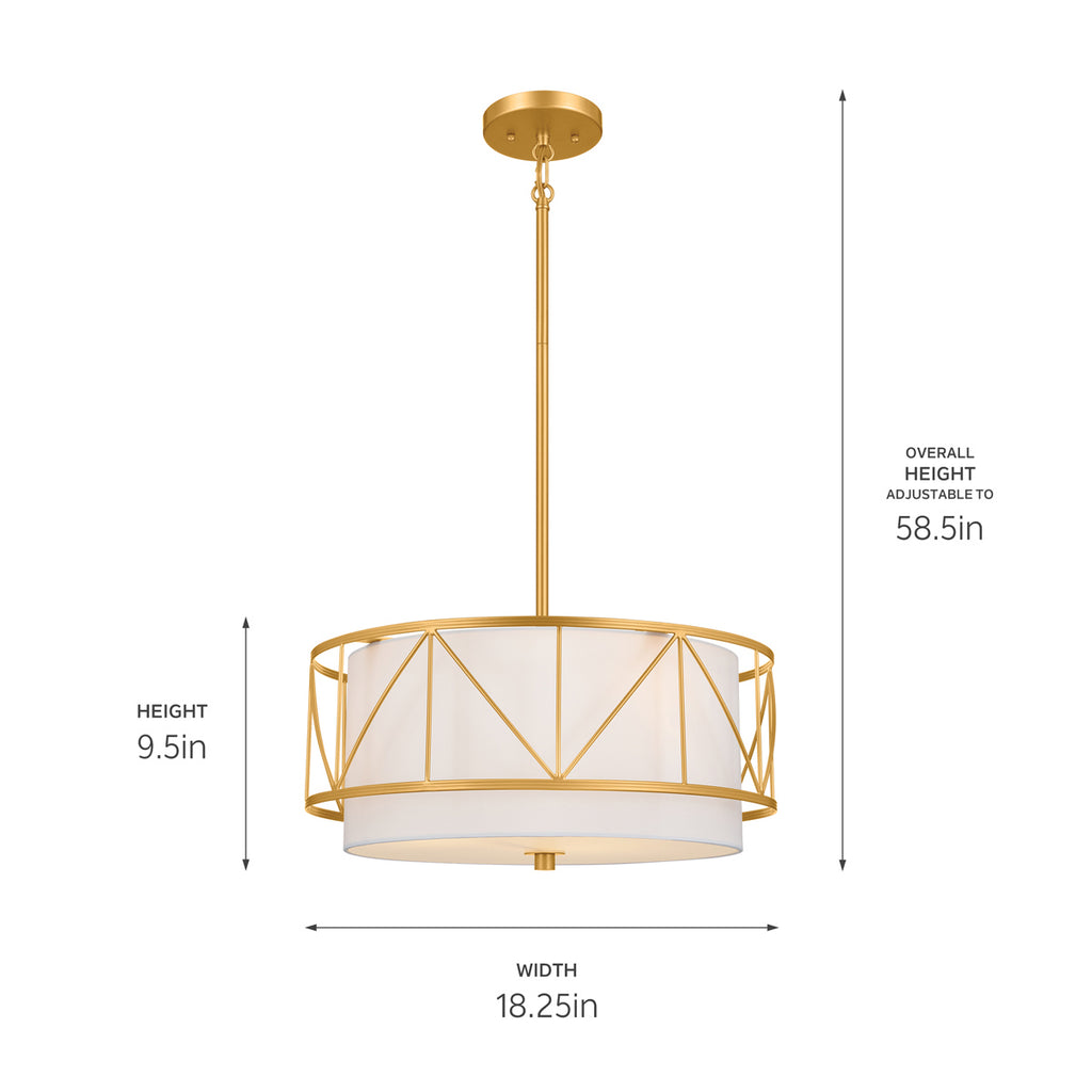 KICHLER 52075CLG Birkleigh 18" 3 Light Pendant/Semi Flush Classic Gold