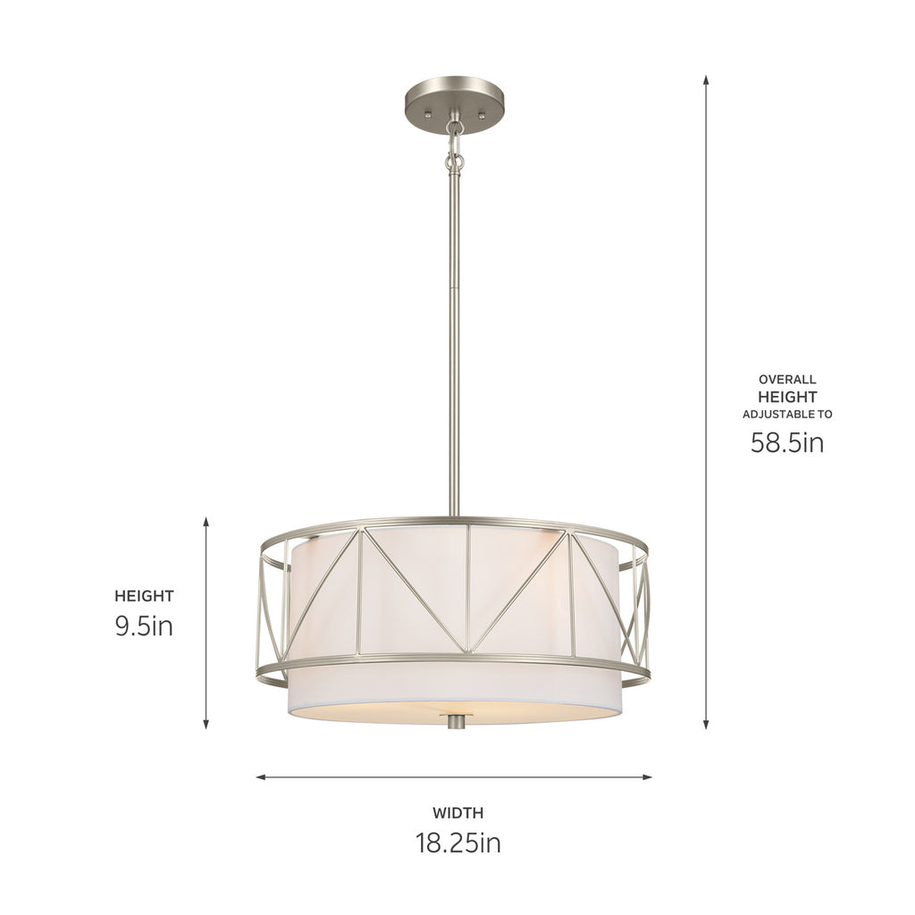KICHLER 52075SN Birkleigh 18" 3 Light Pendant/Semi Flush Satin Nickel