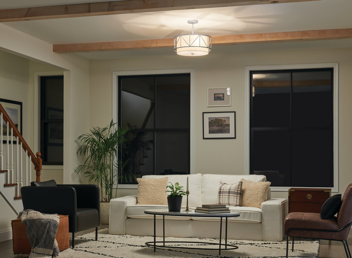 KICHLER 52075SN Birkleigh 18" 3 Light Pendant/Semi Flush Satin Nickel