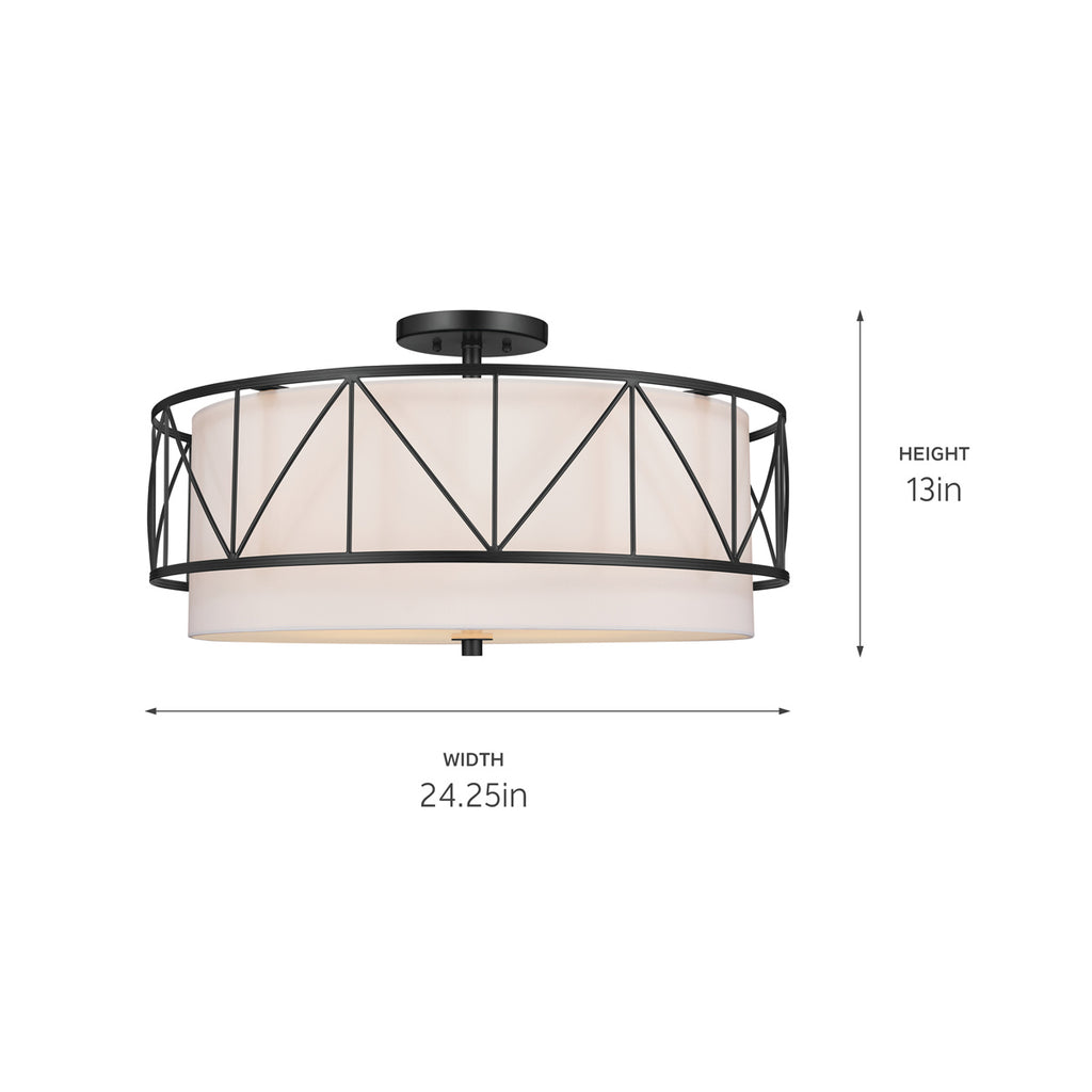 KICHLER 52076BK Birkleigh 24" 4 Light Semi Flush Black