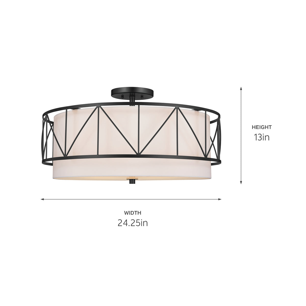 KICHLER 52076BK Birkleigh 24" 4 Light Semi Flush Black