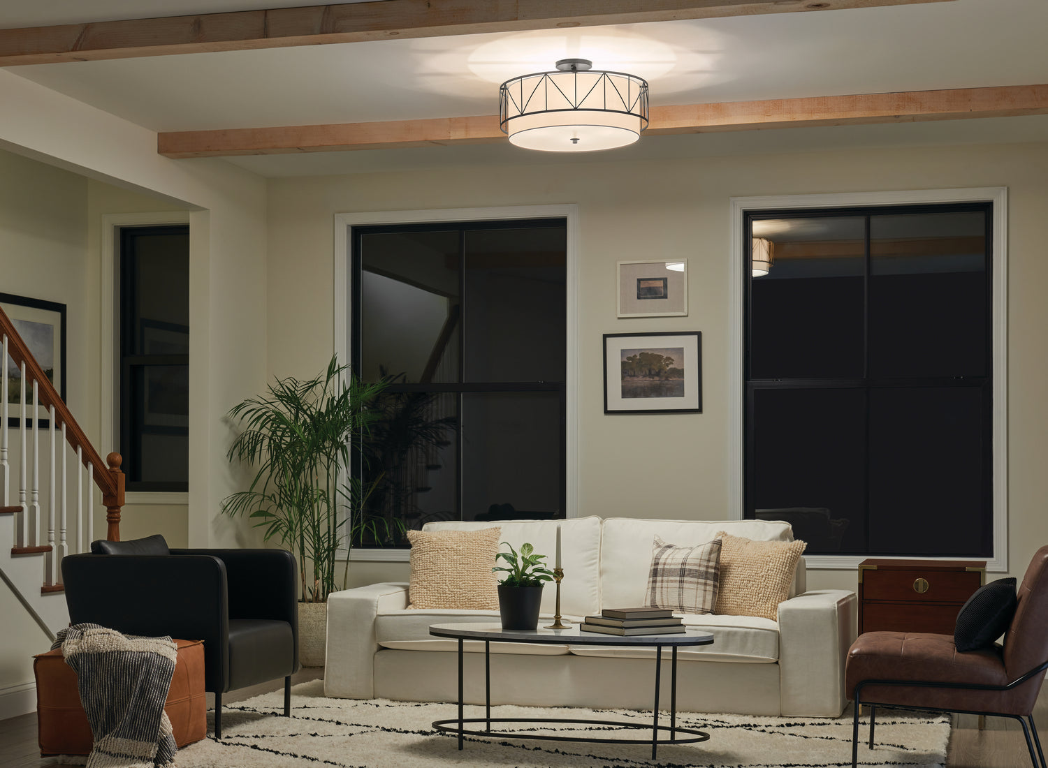 KICHLER 52076BK Birkleigh 24" 4 Light Semi Flush Black