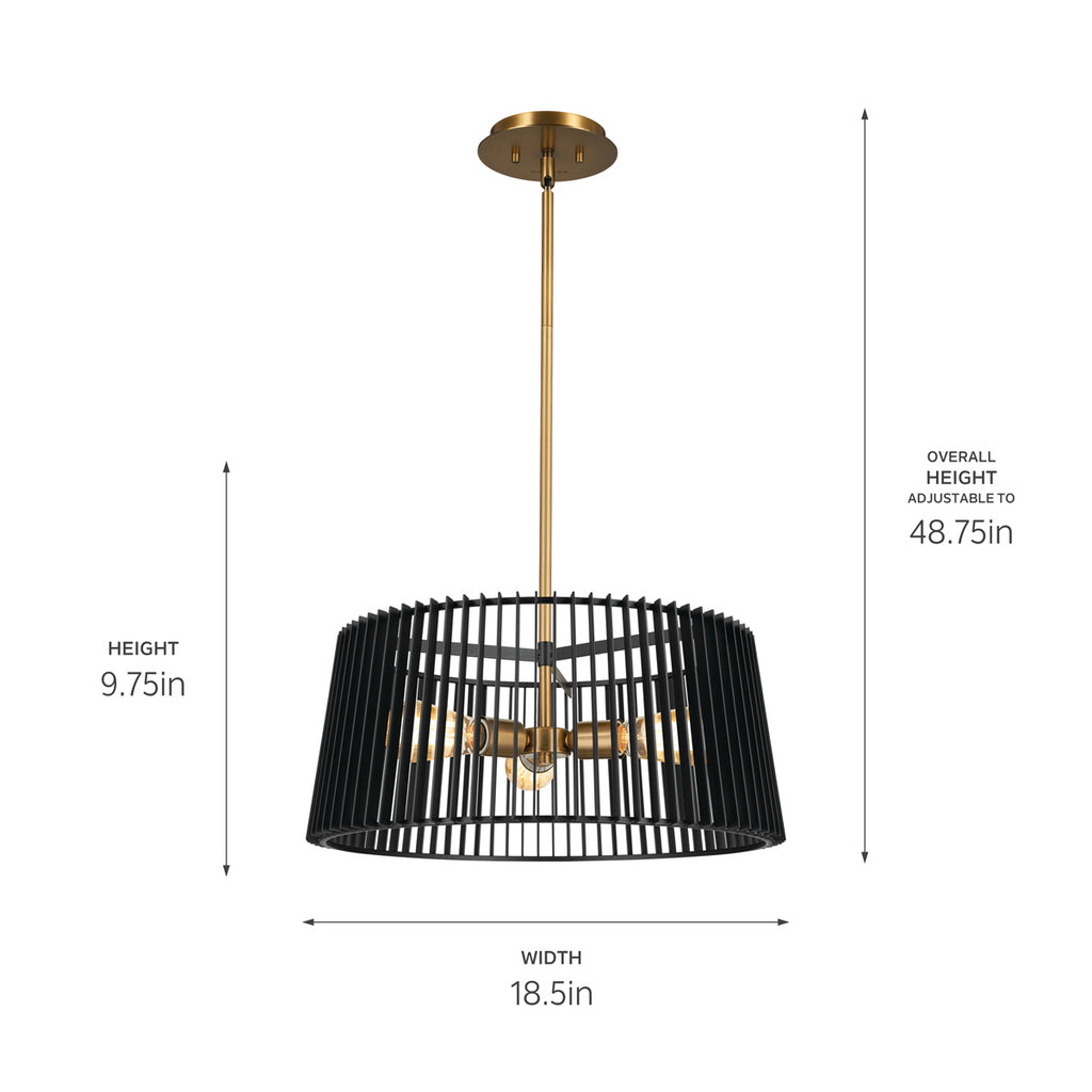 KICHLER 44171BK Linara 18" 3 Light Pendant Black