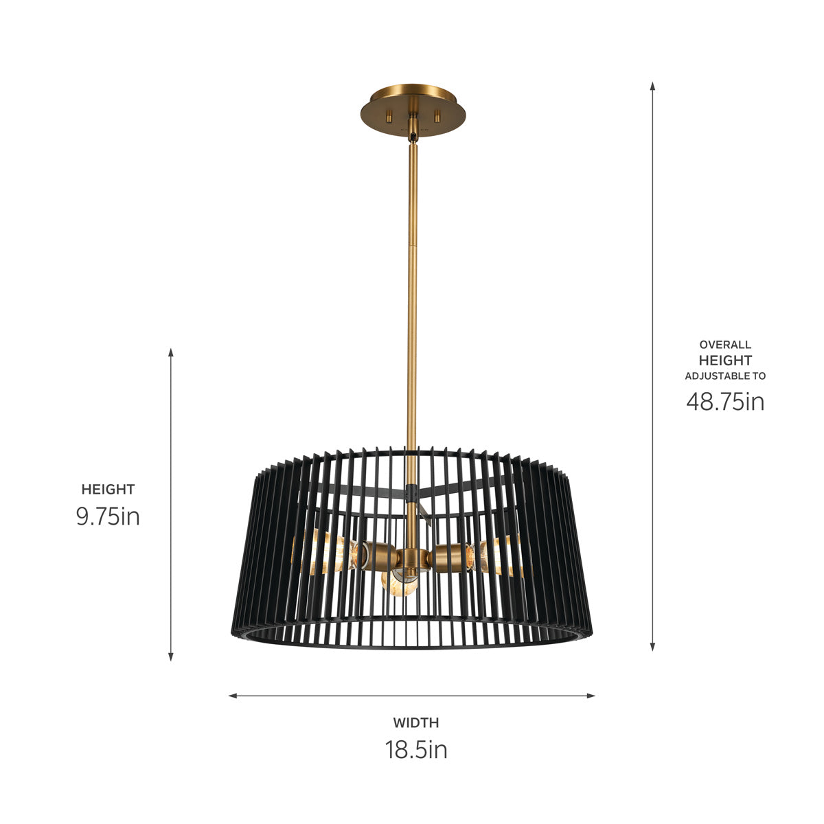 KICHLER 44171BK Linara 18" 3 Light Pendant Black