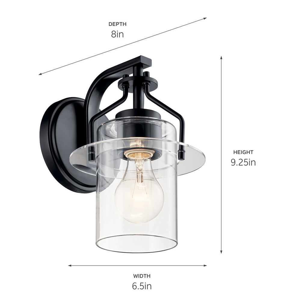 KICHLER 55077BK Everett 9.25 Inch 1 Light Wall Sconce with Clear Glass in Black