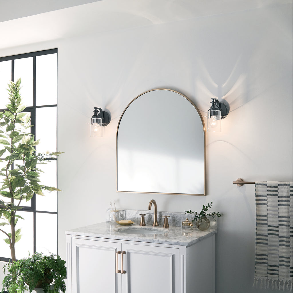 KICHLER 55077BK Everett 9.25 Inch 1 Light Wall Sconce with Clear Glass in Black