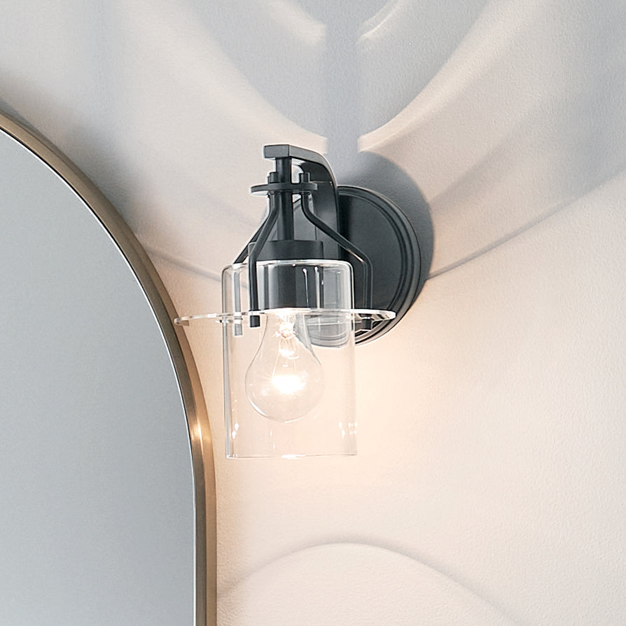 KICHLER 55077BK Everett 9.25 Inch 1 Light Wall Sconce with Clear Glass in Black