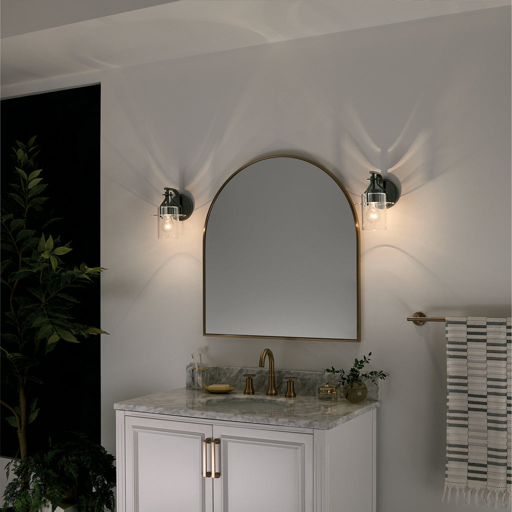 KICHLER 55077BK Everett 9.25 Inch 1 Light Wall Sconce with Clear Glass in Black