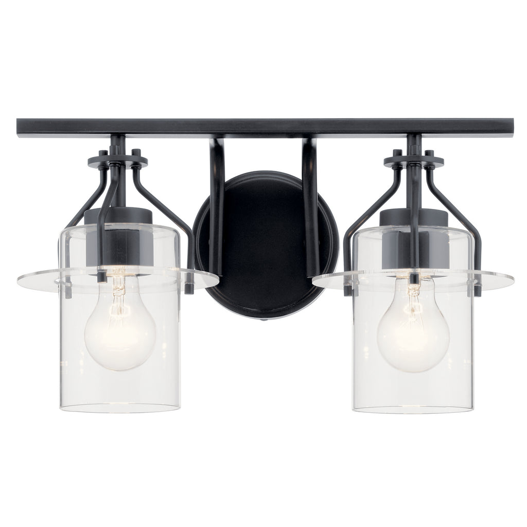 KICHLER 55078BK Everett 16 Inch 2 Light Vanity Light with Clear Glass in Black
