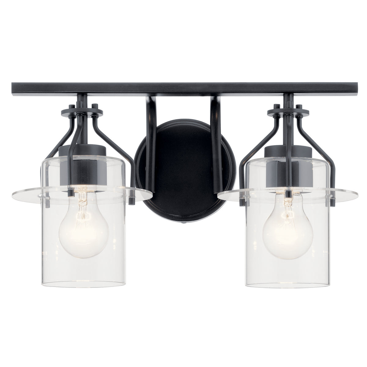 KICHLER 55078BK Everett 16 Inch 2 Light Vanity Light with Clear Glass in Black