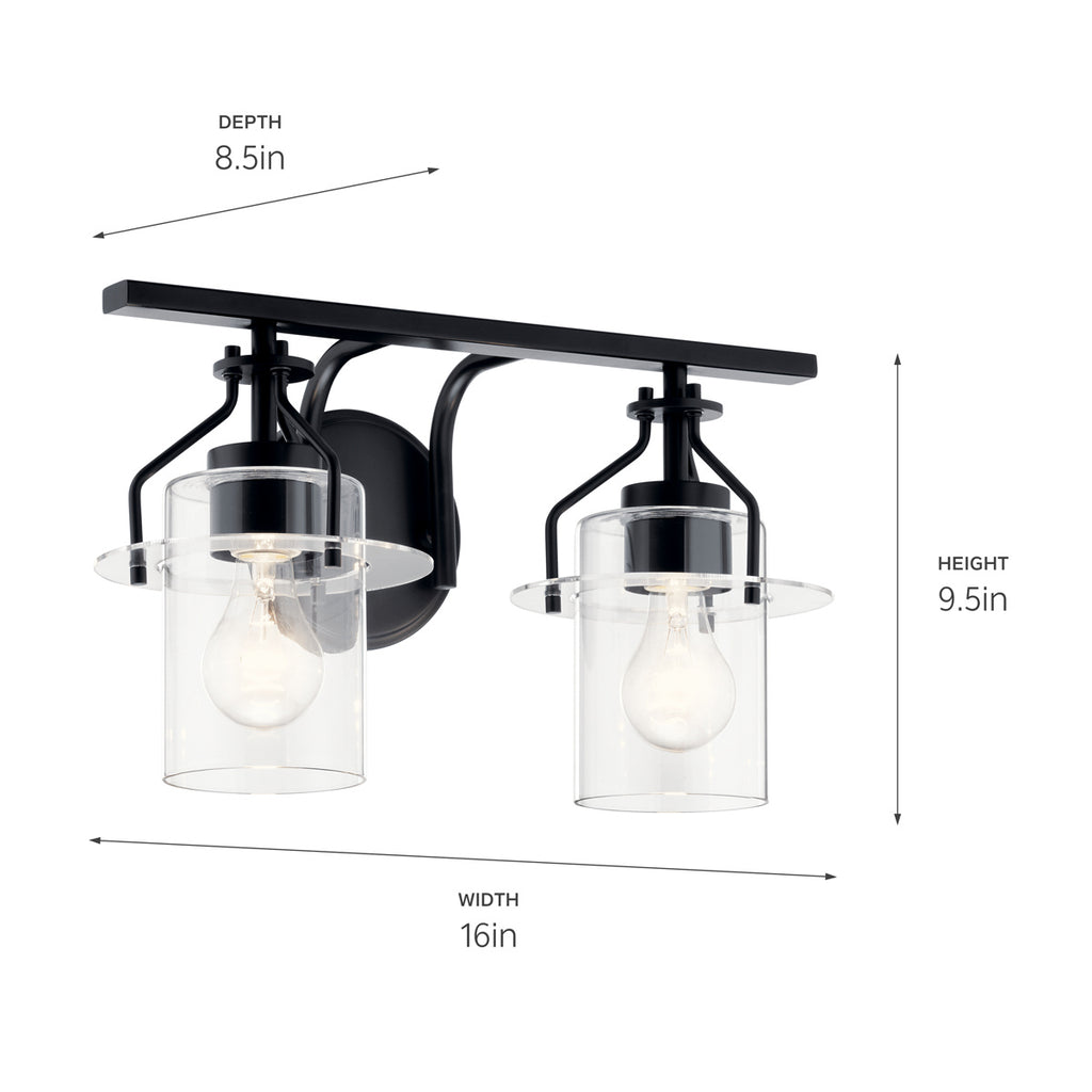 KICHLER 55078BK Everett 16 Inch 2 Light Vanity Light with Clear Glass in Black