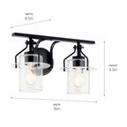 KICHLER 55078BK Everett 16 Inch 2 Light Vanity Light with Clear Glass in Black