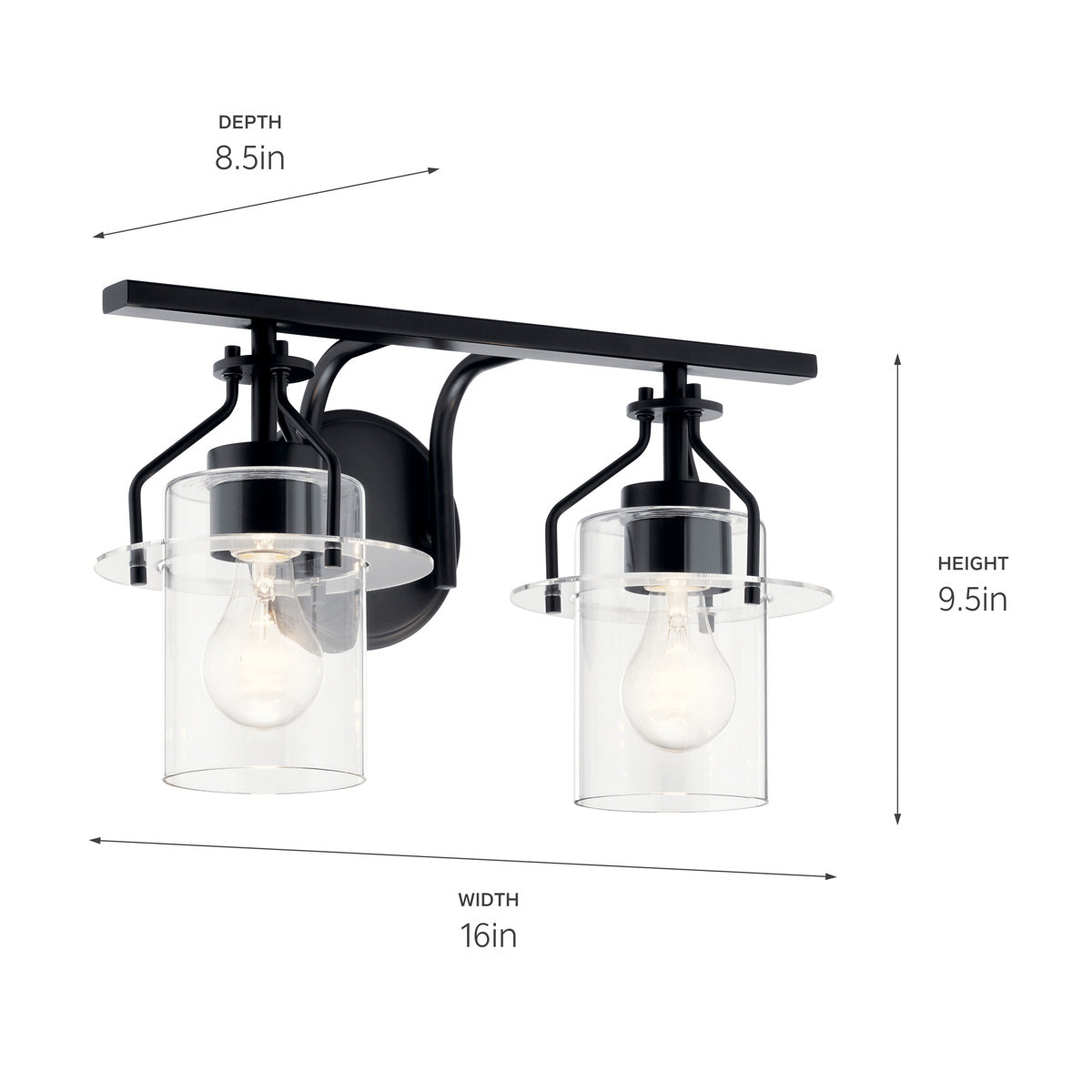 KICHLER 55078BK Everett 16 Inch 2 Light Vanity Light with Clear Glass in Black