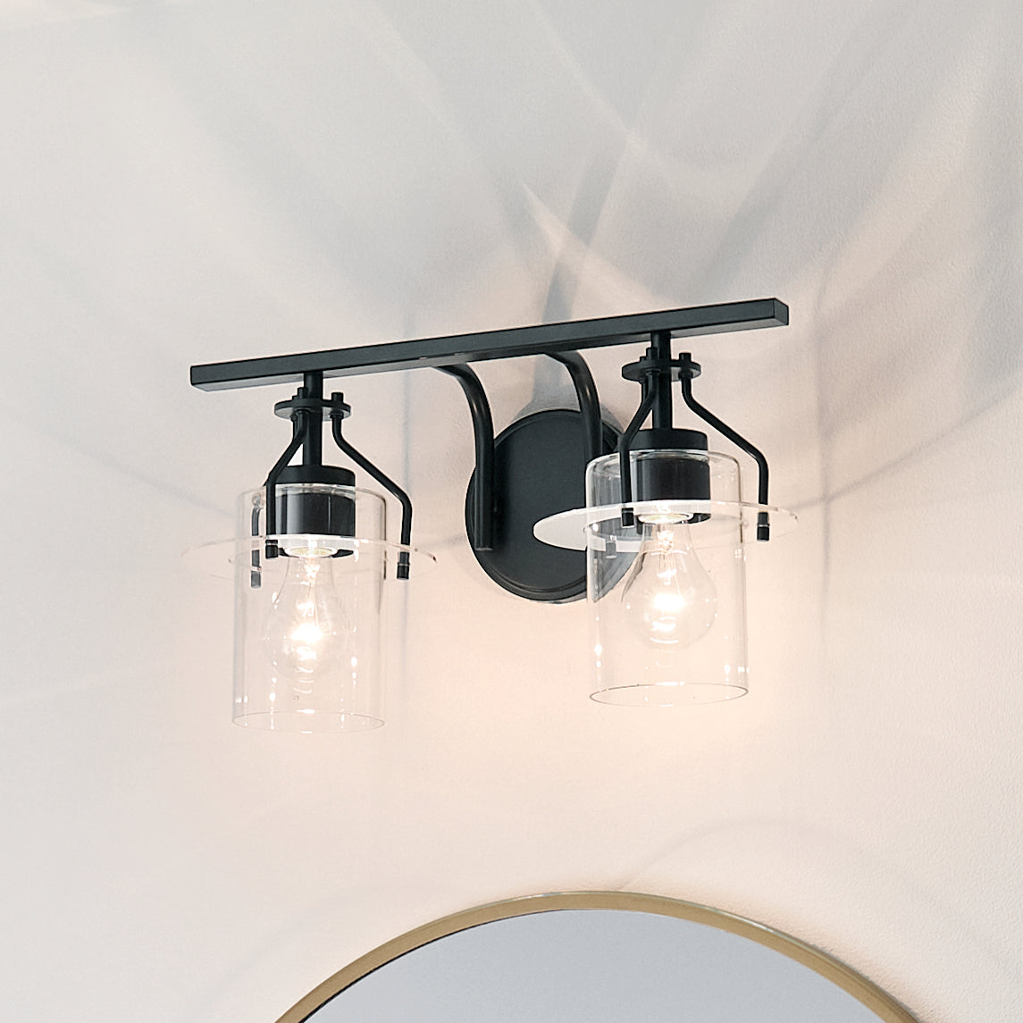 KICHLER 55078BK Everett 16 Inch 2 Light Vanity Light with Clear Glass in Black
