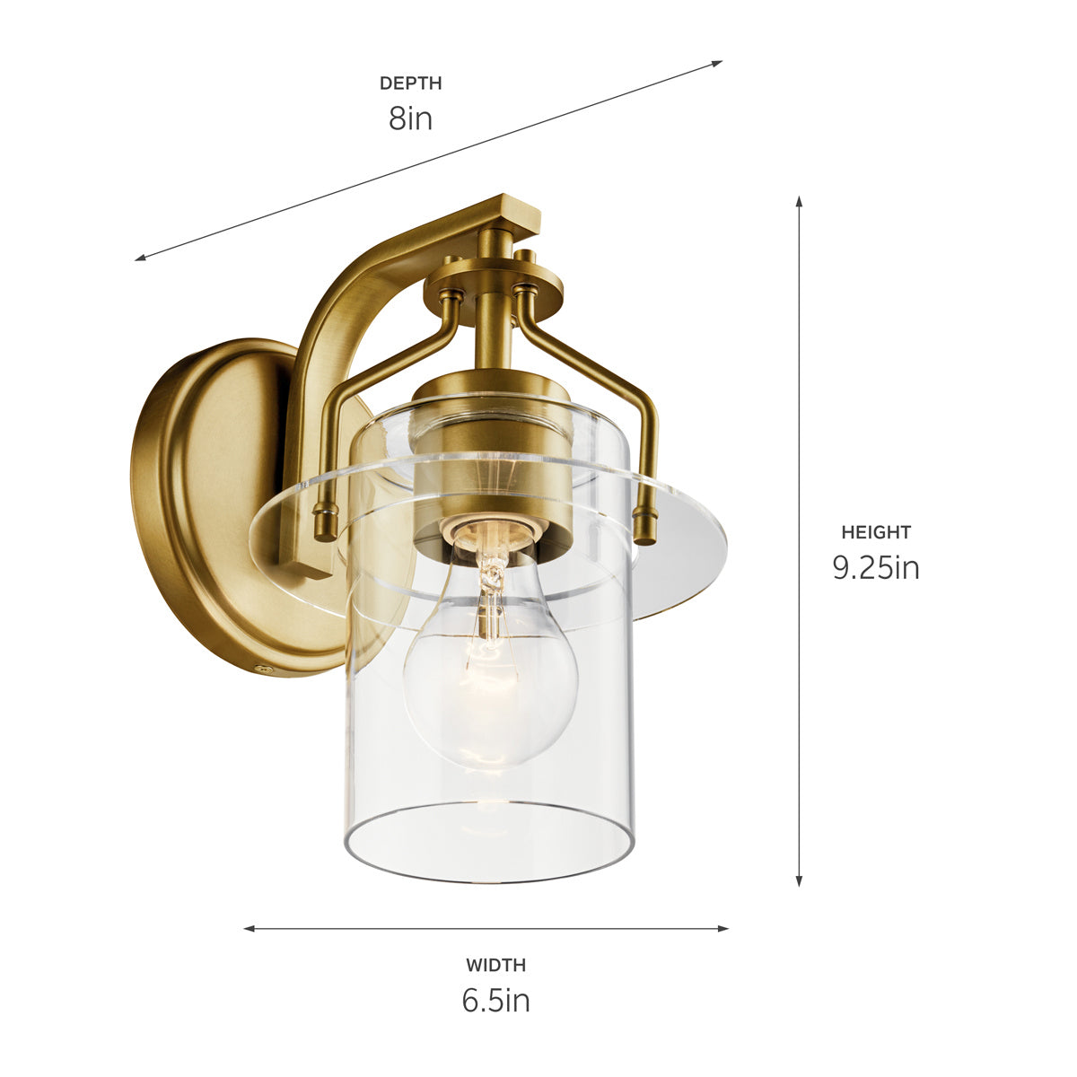 KICHLER 55077NBR Everett 9.25 Inch 1 Light Wall Sconce with Clear Glass in Polished Nickel
