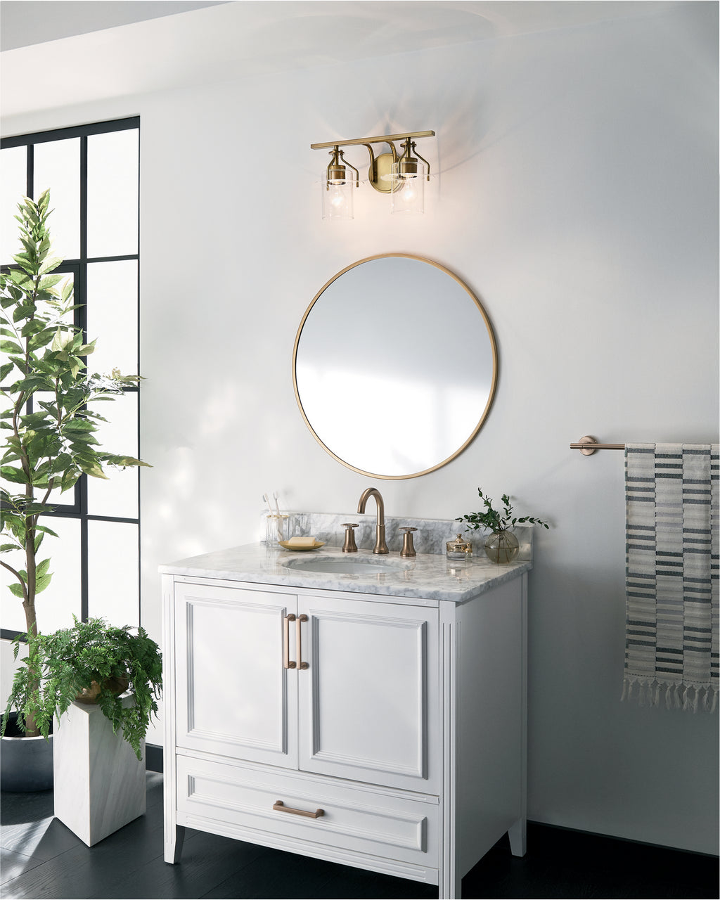 KICHLER 55078NBR Everett 16 Inch 2 Light Vanity Light with Clear Glass in Polished Nickel