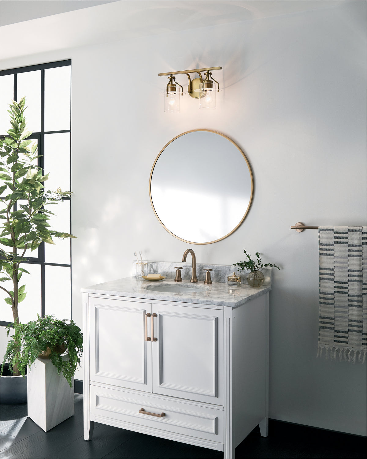 KICHLER 55078NBR Everett 16 Inch 2 Light Vanity Light with Clear Glass in Polished Nickel