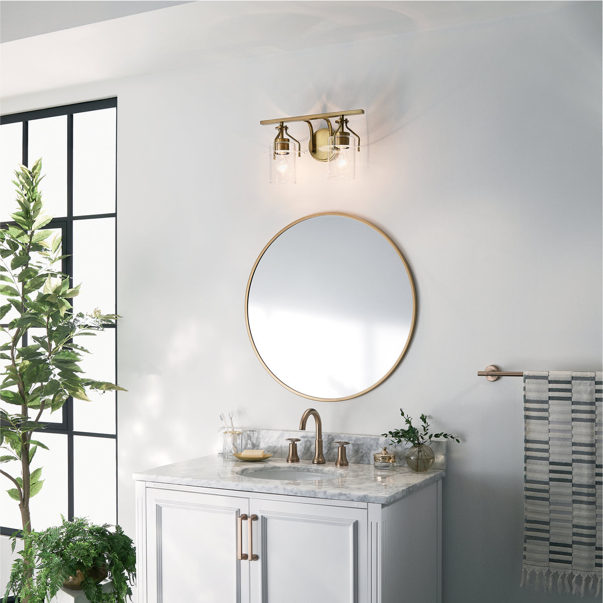 KICHLER 55078NBR Everett 16 Inch 2 Light Vanity Light with Clear Glass in Polished Nickel