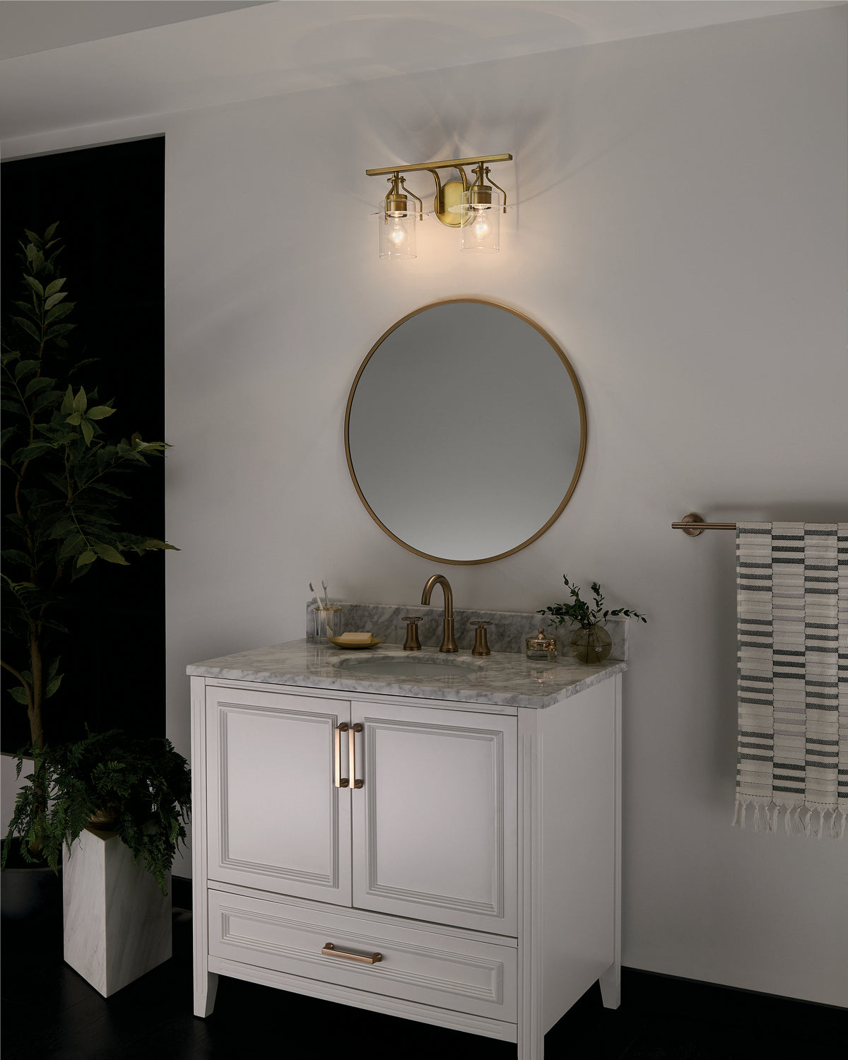 KICHLER 55078NBR Everett 16 Inch 2 Light Vanity Light with Clear Glass in Polished Nickel