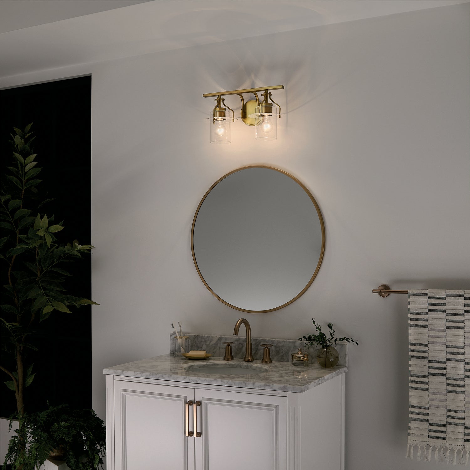 KICHLER 55078NBR Everett 16 Inch 2 Light Vanity Light with Clear Glass in Polished Nickel
