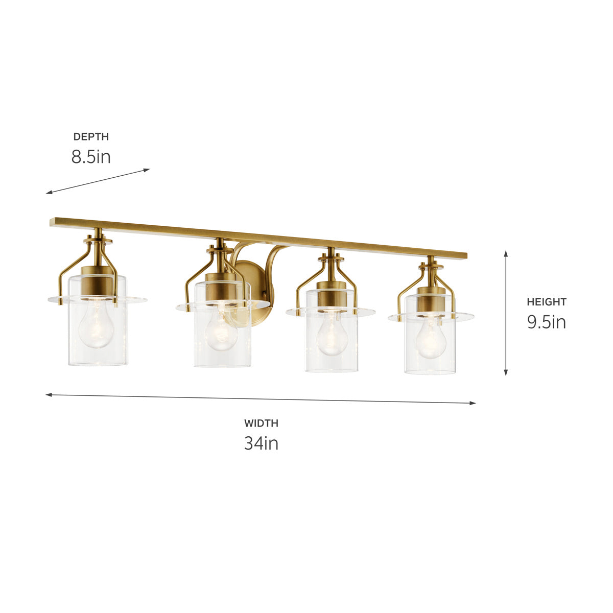 KICHLER 55080NBR Everett 24 Inch 4 Light Vanity Light with Clear Glass in Polished Nickel