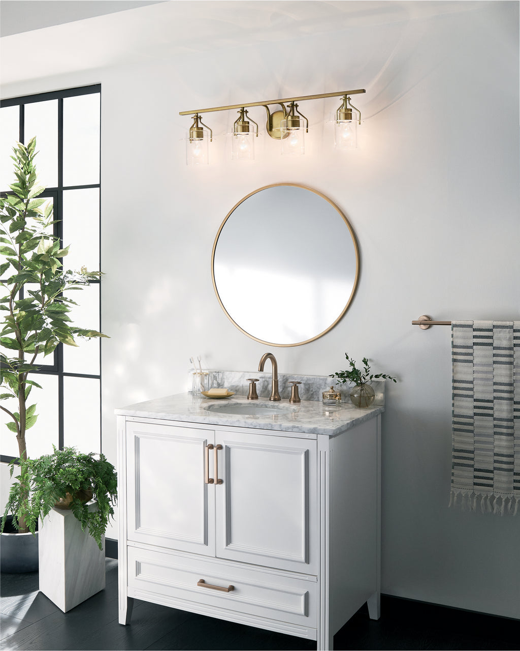 KICHLER 55080NBR Everett 24 Inch 4 Light Vanity Light with Clear Glass in Polished Nickel