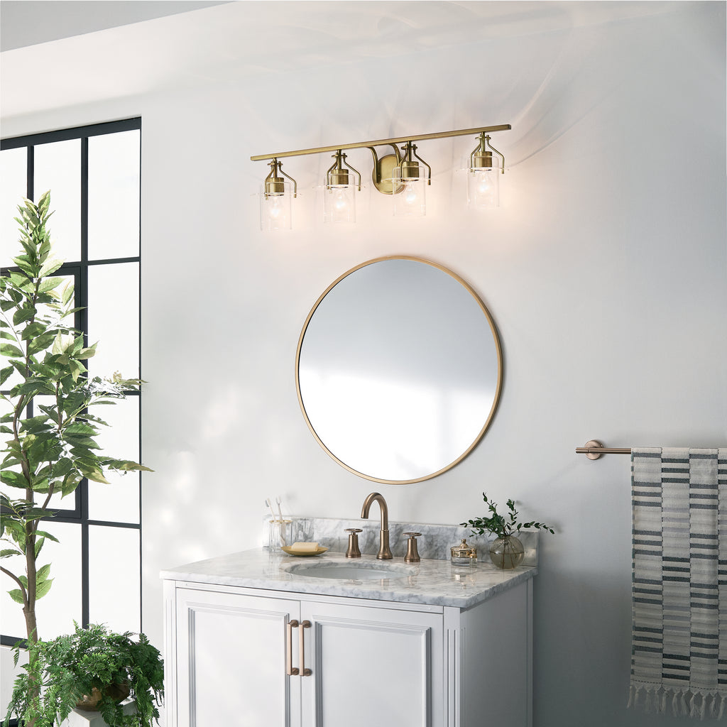 KICHLER 55080NBR Everett 24 Inch 4 Light Vanity Light with Clear Glass in Polished Nickel