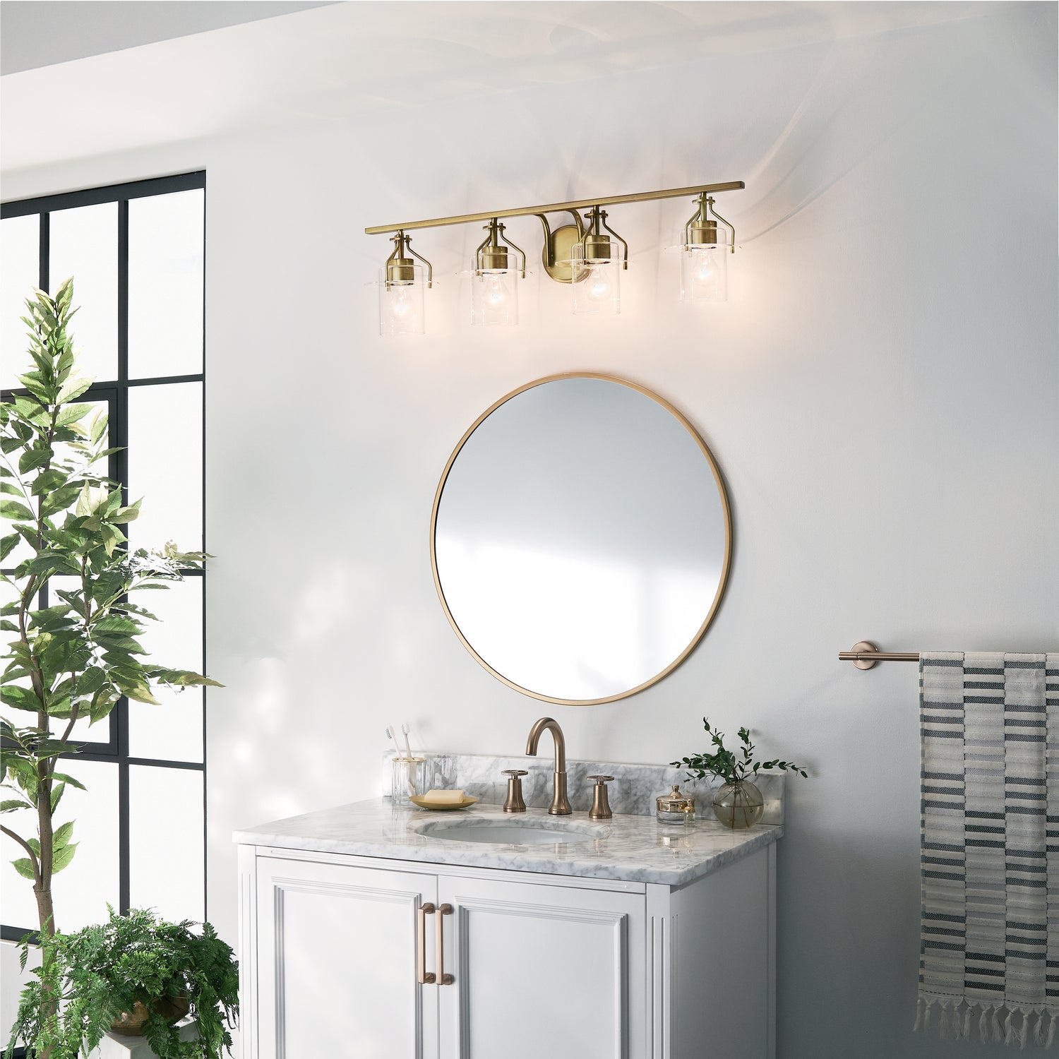 KICHLER 55080NBR Everett 24 Inch 4 Light Vanity Light with Clear Glass in Polished Nickel