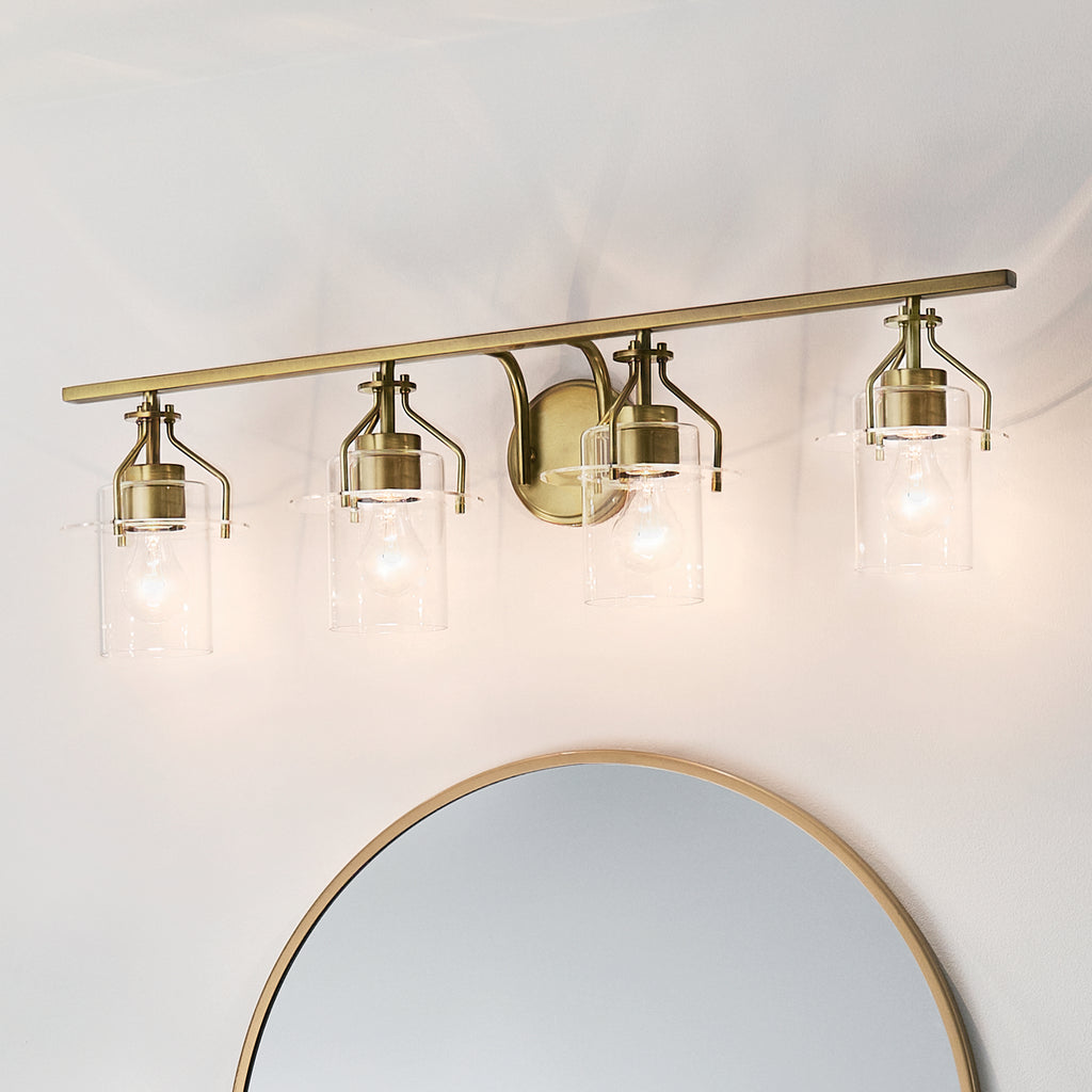 KICHLER 55080NBR Everett 24 Inch 4 Light Vanity Light with Clear Glass in Polished Nickel