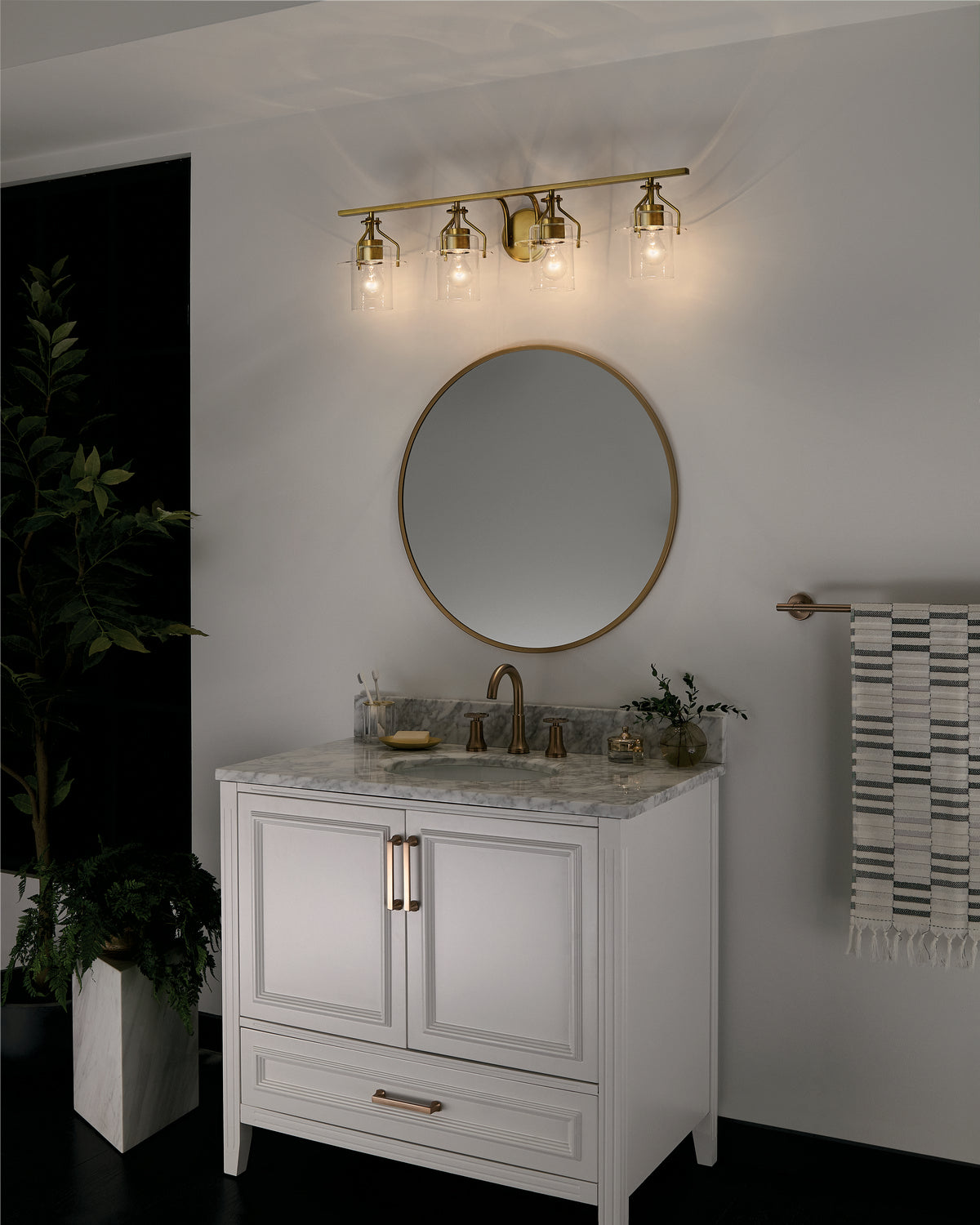 KICHLER 55080NBR Everett 24 Inch 4 Light Vanity Light with Clear Glass in Polished Nickel