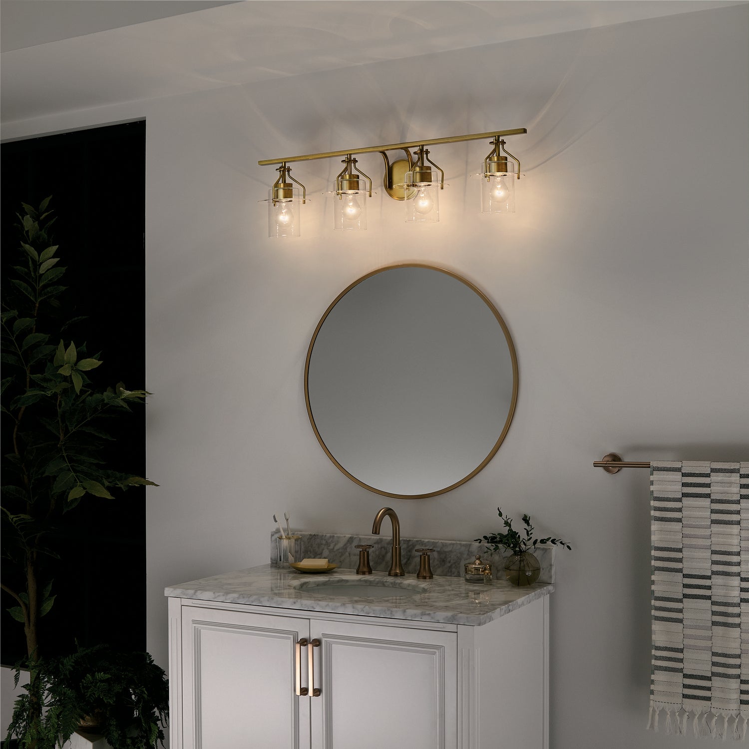 KICHLER 55080NBR Everett 24 Inch 4 Light Vanity Light with Clear Glass in Polished Nickel
