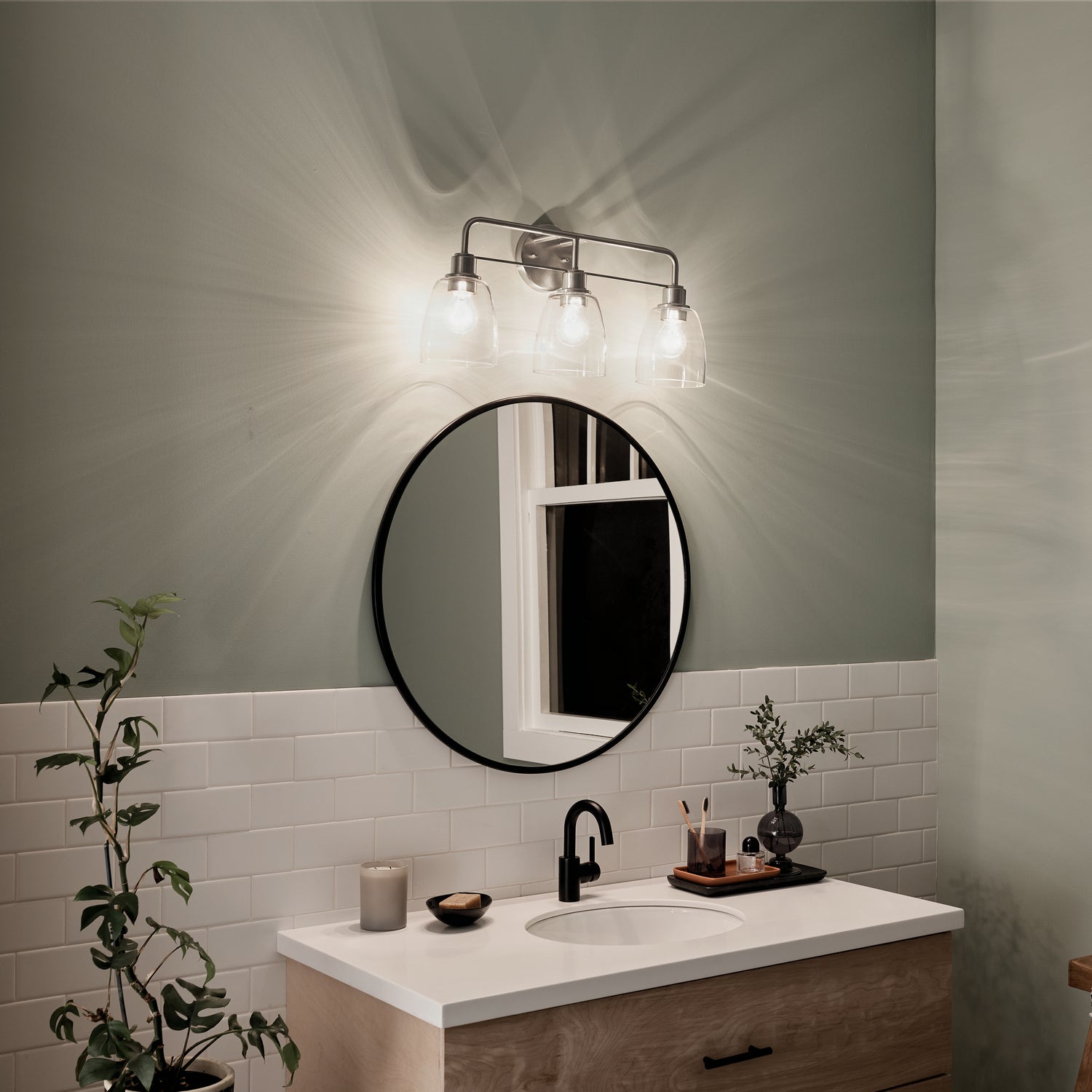 KICHLER 55102NI Meller 24" 3 Light Vanity Light With Clear Glass Black