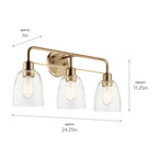 KICHLER 55102CPZ Meller 24" 3 Light Vanity Light With Clear Glass Black