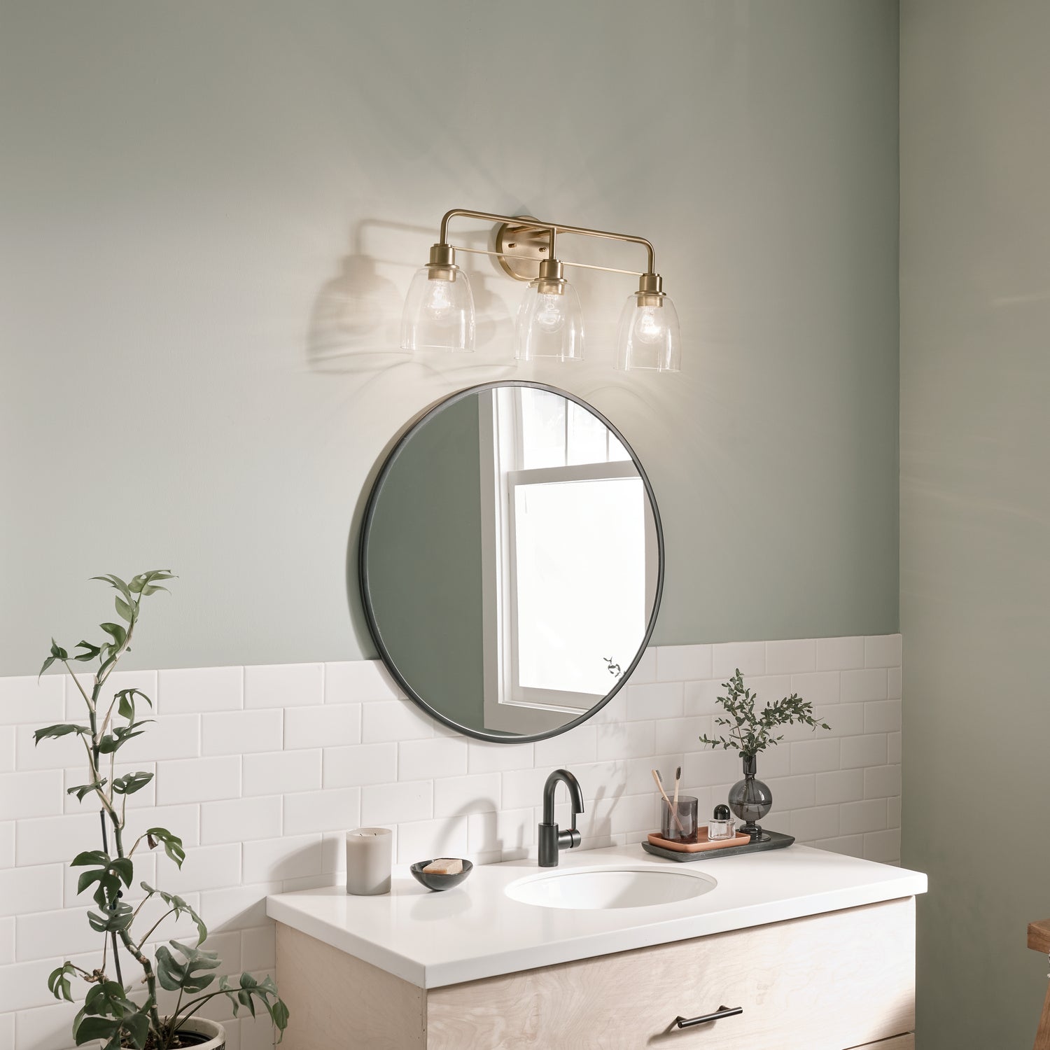 KICHLER 55102CPZ Meller 24" 3 Light Vanity Light With Clear Glass Black