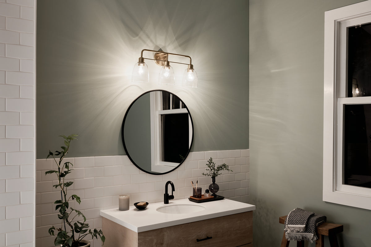 KICHLER 55102CPZ Meller 24" 3 Light Vanity Light With Clear Glass Black