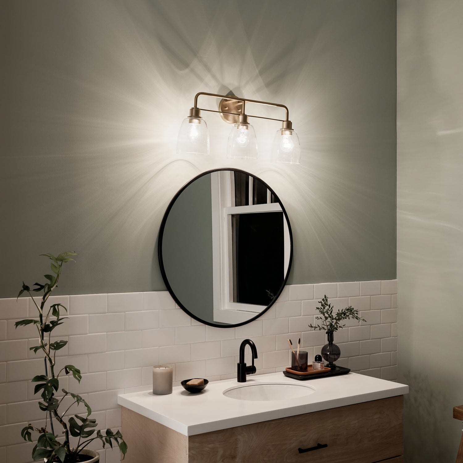 KICHLER 55102CPZ Meller 24" 3 Light Vanity Light With Clear Glass Black