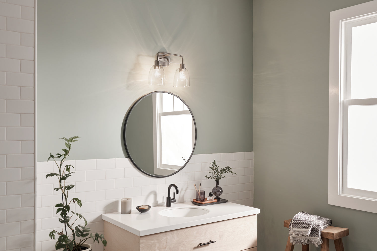 KICHLER 55101NI Meller 15" 2 Light Vanity Light With Clear Glass Black