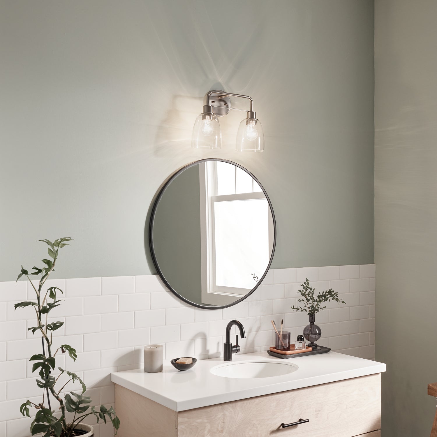 KICHLER 55101NI Meller 15" 2 Light Vanity Light With Clear Glass Black