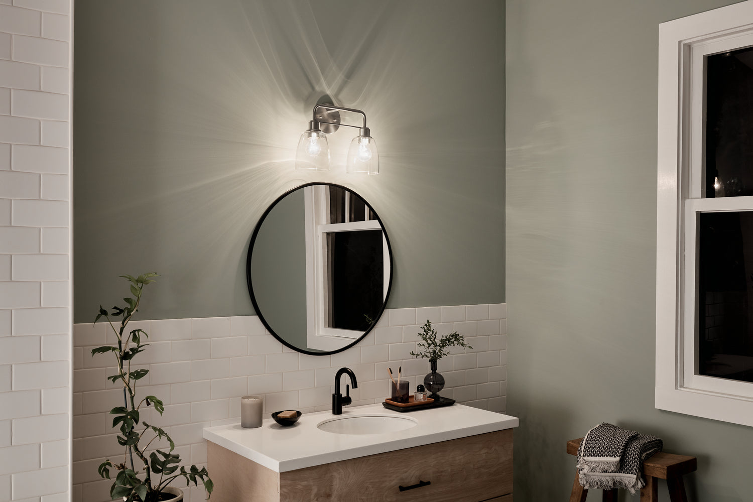 KICHLER 55101NI Meller 15" 2 Light Vanity Light With Clear Glass Black