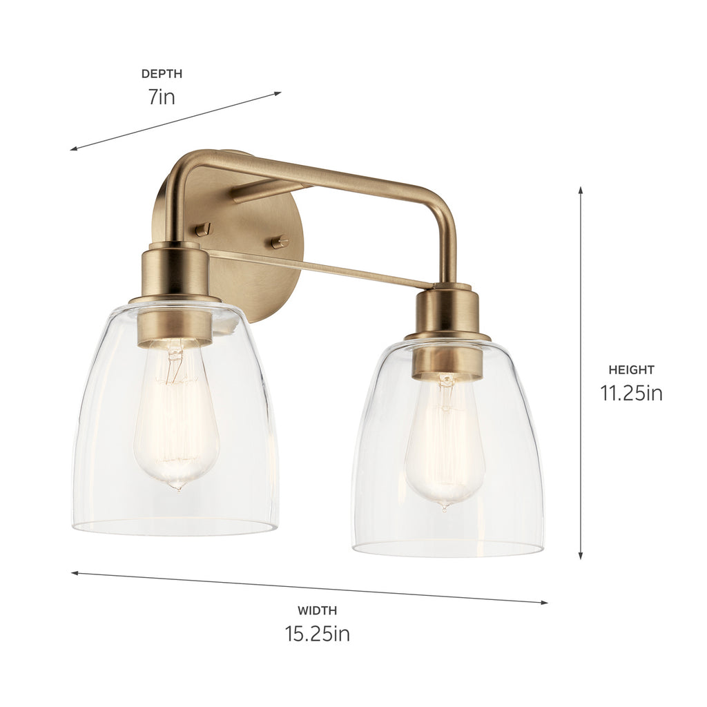 KICHLER 55101CPZ Meller 15" 2 Light Vanity Light With Clear Glass Black