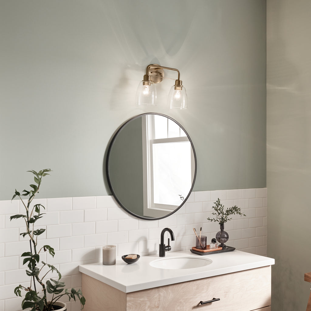 KICHLER 55101CPZ Meller 15" 2 Light Vanity Light With Clear Glass Black
