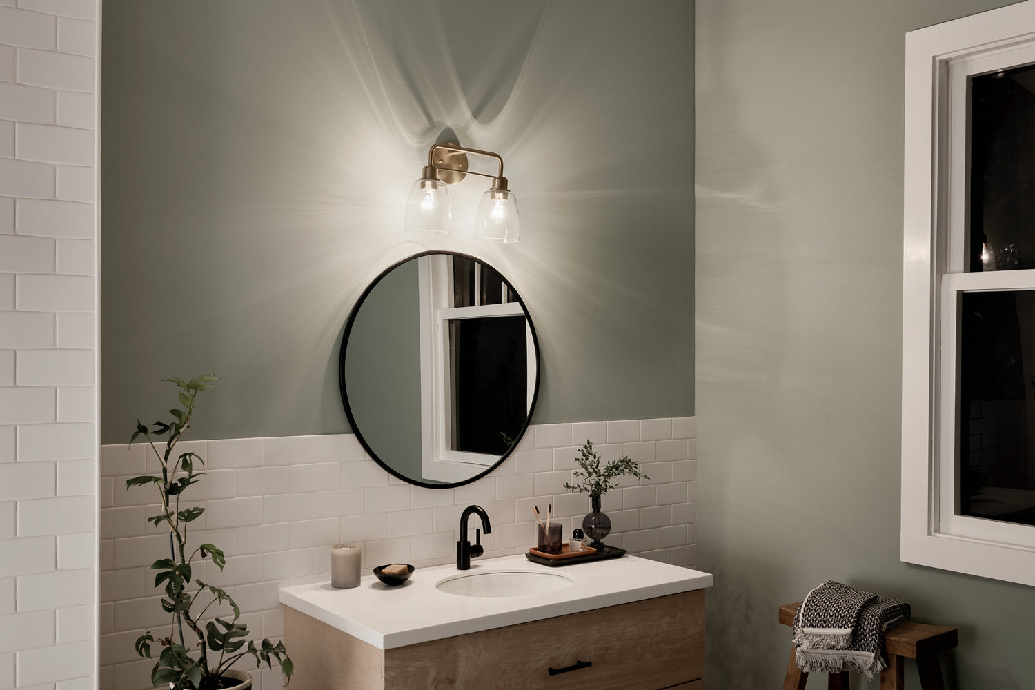 KICHLER 55101CPZ Meller 15" 2 Light Vanity Light With Clear Glass Black