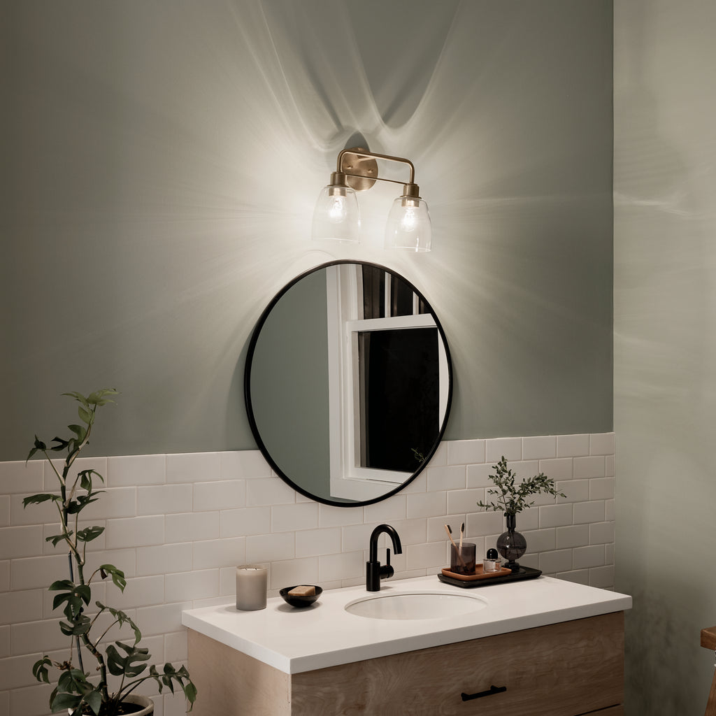 KICHLER 55101CPZ Meller 15" 2 Light Vanity Light With Clear Glass Black