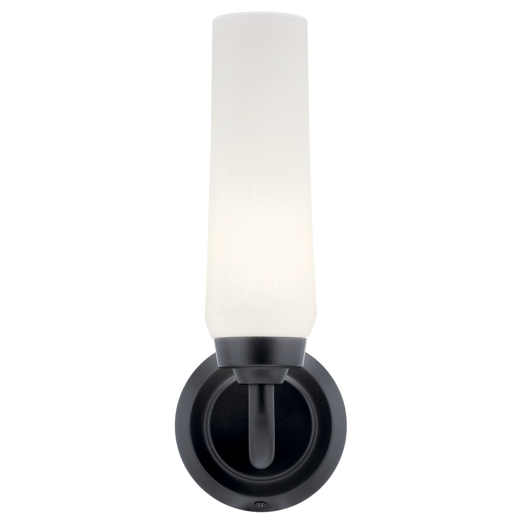 KICHLER 55073BK Truby 11.5" 1 Light Wall Sconce With Satin Etched Cased Opal Glass Polished Nickel