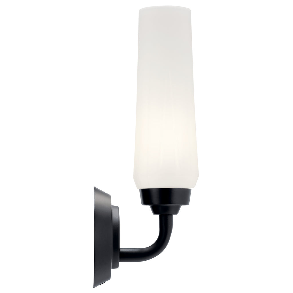 KICHLER 55073BK Truby 11.5" 1 Light Wall Sconce With Satin Etched Cased Opal Glass Polished Nickel